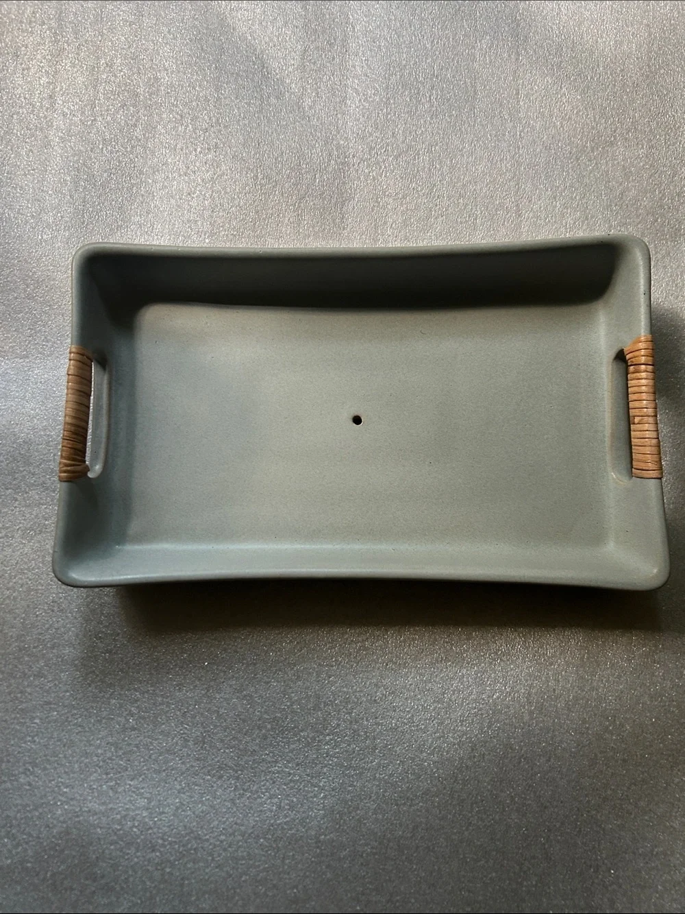 Studio McGee Handcrafted Ceramic Vanity Tray with Rattan Handles